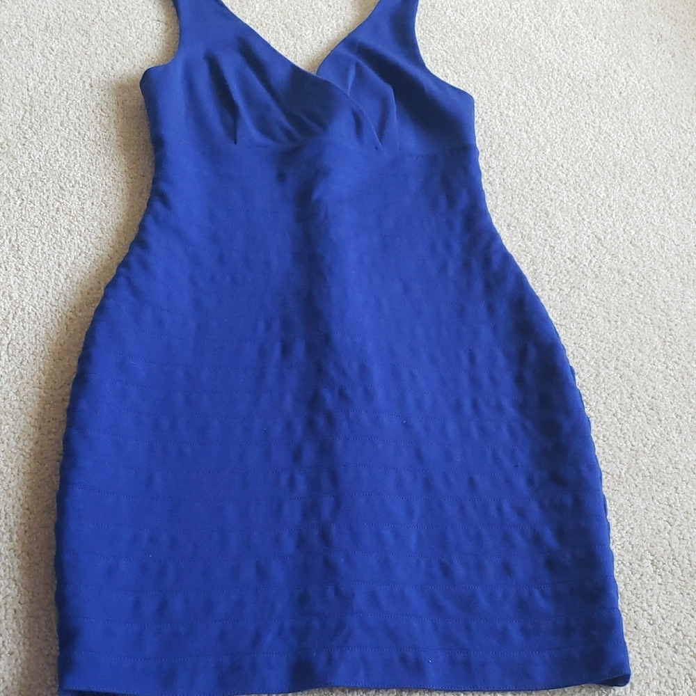 Express Blue Ribbed Bodycon Mini Dress